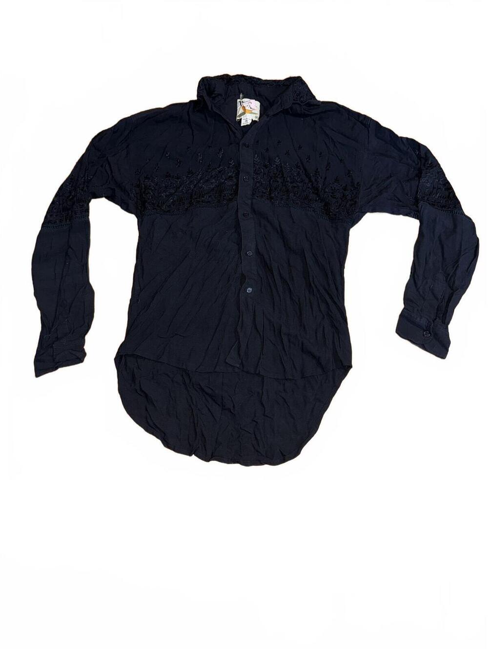 Vintage 90's Protest Black Rayon Long Sleeve Button-Up Shirt